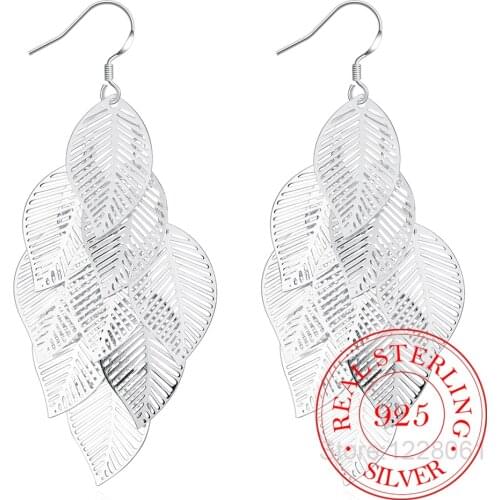 925 Sterling Silver Jewelry High Quality Fashion Woman Earring Retro Hollow Maple Leaf Exaggerated Long Tassel Hanging