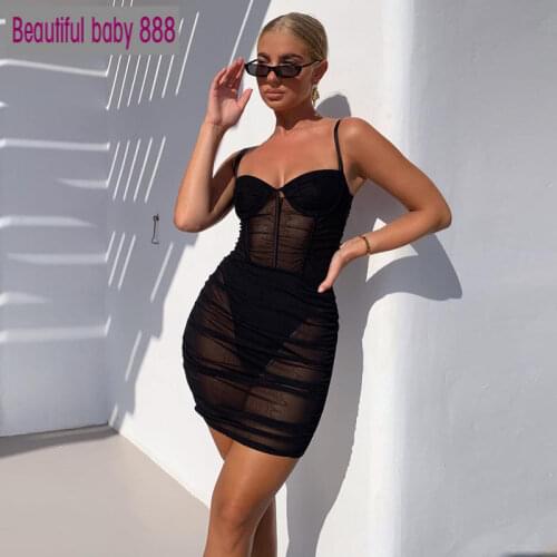 Meqeiaa 2020 new autumn Fashion elegant sheath Club Party Women see through mesh Sexy Dresses Sleeveless strapless Bodycon Dress