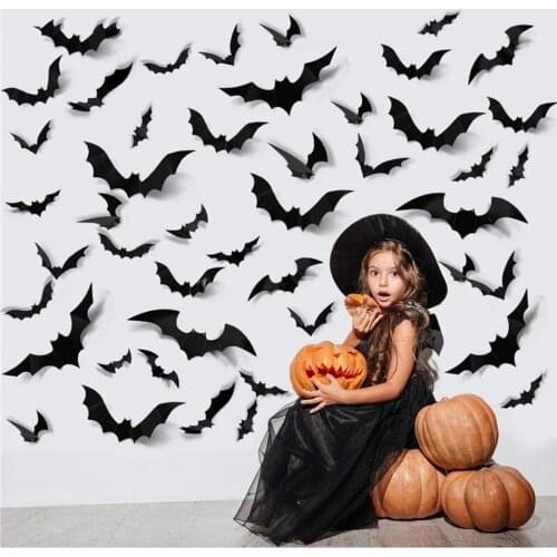 12/60PCS 3D Bat Wall Sticker PVC Halloween Party DIY Decoration Bar Room Halloween Party Horror Decoration Props Wall Sticker