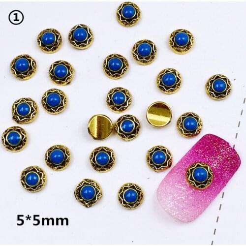 20pcs/pack Japan Korea Alloy Nail Art Retro Gold Silver Painting Oil Round Metal Accessories for Phototherapy Nail Sticker DIY