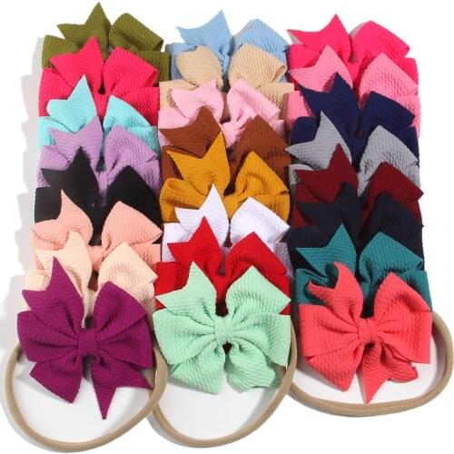 24Pcs/Pack 9CM 3.5“ 24Colors Baby Girls Hair Bows Nylon Headband Elastic Hair Band Photographic Accessories for Kids Infants Tod