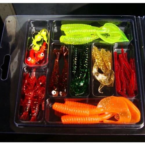 33Pcs Soft Rubber Bait Fishing Worm Lure Lure Set Head Jig Wobbler Hooks Fishing Baits Set Tackle Artificial Silicone Swimbait