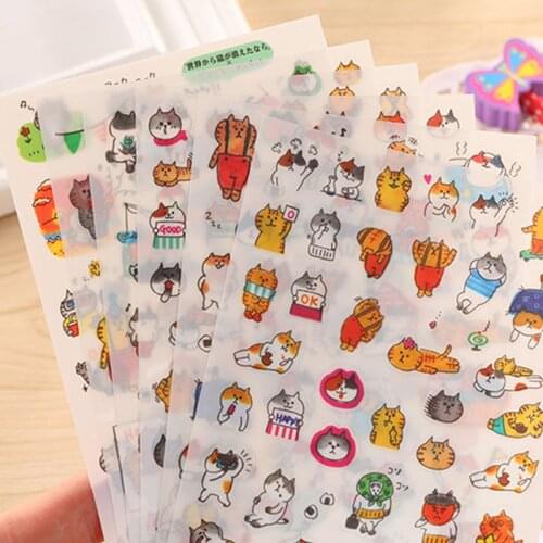6sheets/lot Kawaii Stationery Sticker Cartoon Cat Sticky Paper for Kids Gift DIY Scrapbook Stickers Diary Album Stationery