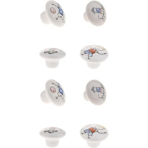 8 Pieces Decorative Ceramic Knob Pull Handle for Kids Bedroom Wardrobe Drawer Decors, Cute Cartoon Boys