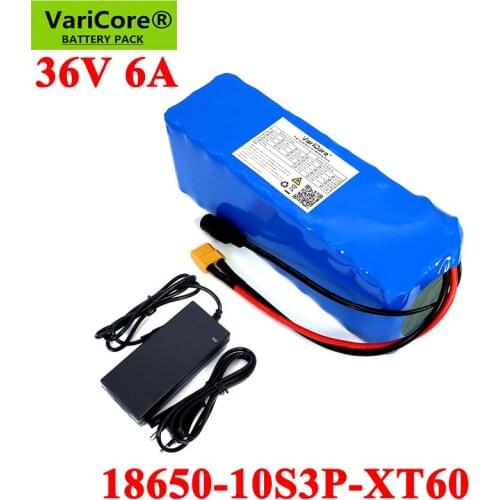 VariCore 36V 6Ah Electric Bike batteries Built in 20A BMS 18650 10S3P Lithium Battery Pack with 42V 2A E-bike Charger