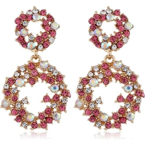 Full Crystal Double Circle Drop Earrings For Women Vintage brincos Pendientes Zinc Alloy Lead free nickel free
