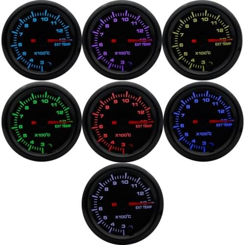 DepoTuning 2" 52mm 7 Colors LED Car Exhaust Gas Temperature Gauge 300-1300 Celsius EGT Meter High Speed Stepper Motor Gauge