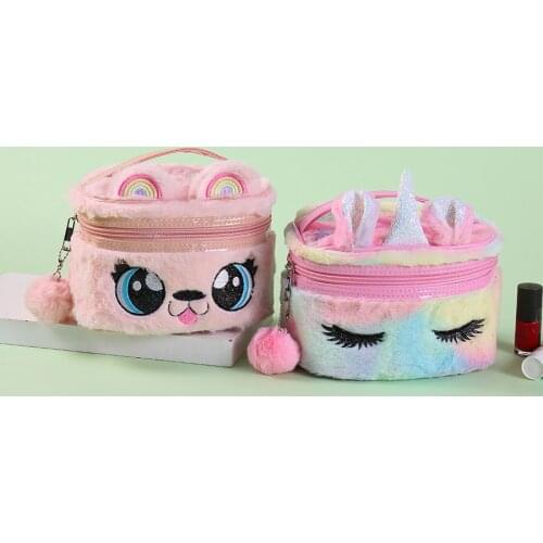 New Kwaii Children Girls Tote Bag Cute Unicorn Animals mini handbag Kids Large Capacity Pen Storage Box Soft Plush Purse