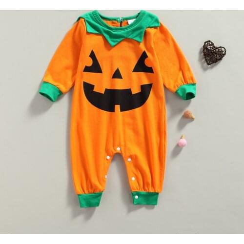 Halloween Baby Girls Boys Romper Toddlers Spring Autumn Pumpkin Smiling Face Printing Long Sleeve Round Collar Jumpsuit 0-18M
