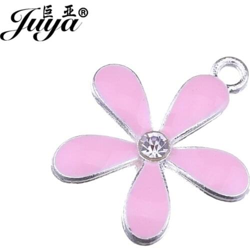 JUYA Enamel Oil Drop Pendant Charms Flower Shape Pingente with Rhinestone 20x17.2mm Jewelry Making DIY Bracelet Necklace Crafts
