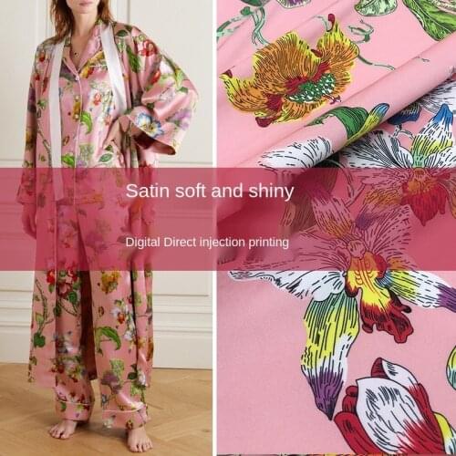 European brand D spring/summer new product imitation silk stretch satin warbler tail flower printing handmade diy haute couture