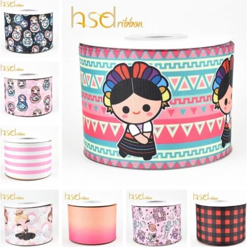 HSDRibbon Cartoon style 38MM 50MM 75MM Mexican villain Russian doll Heat transfer printed on Grosgrain Ribbon