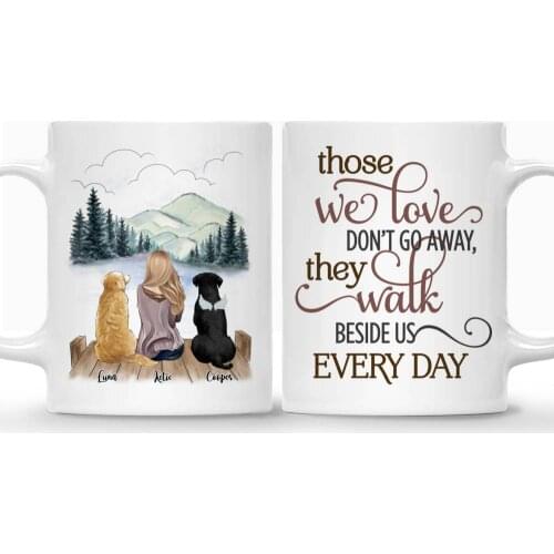 Personalized Mug Girl and Dogs Up to 4 dogs Lovers Coffee Cups Gift for Pet 11oz/15oz RR2054
