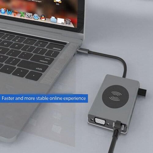 PC Accessories 13 in 1 USB-C to HDMI/VGA/PD/USB 3.0 Hub Wireless Fast Charging Dock Station Wireless Charger
