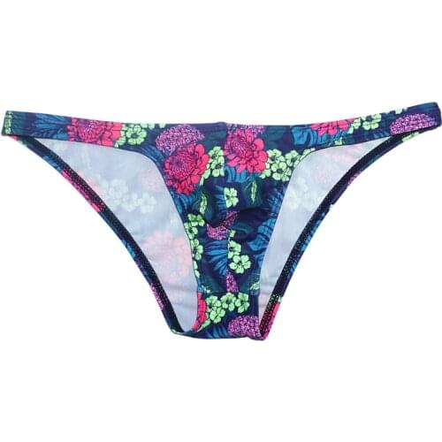 No lacing sexy floral print low waist gay men swimwear thong swim shorts hot tight men swimsuits swimming pool party swim trunk