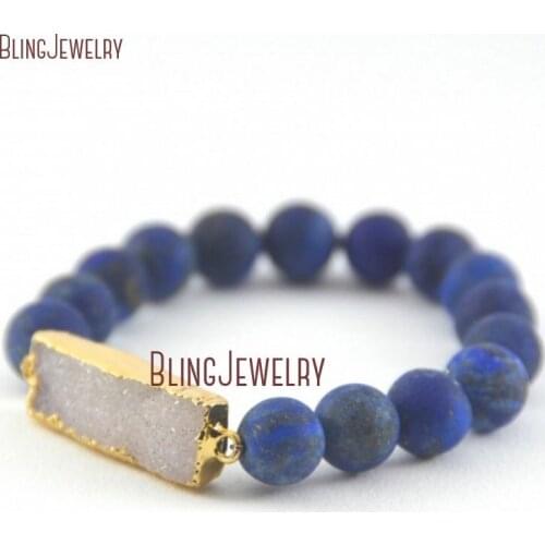 Matte Lapis Lazuli Bracelet Agates Druzy Bar Bracelet Indigo Bead Royal Blue Bead Bracelet BM33648