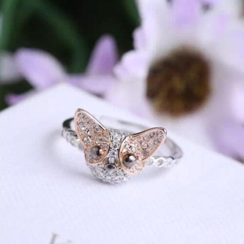 Fashion Chihuahua Pet Dog Animal Finger Ring 925 Sterling Silver AAA Zircon Wedding Cuff Ring Crystal Engagement Jewelry