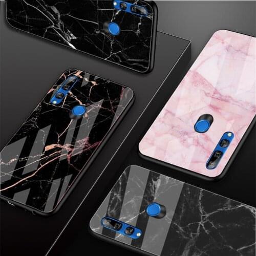 Marble Black Pink Tempered Glass Phone Case For Huawei honor 8X 9 10i 20i 20Lite 20Pro 30 Pro Cover Shell