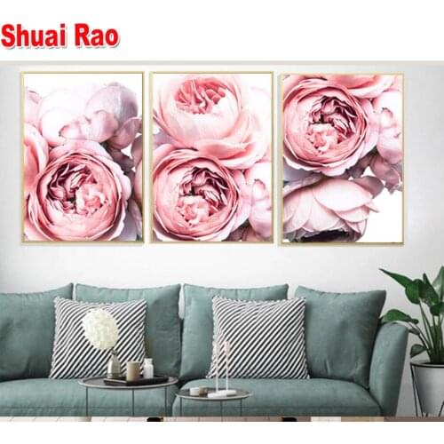 Still life Blush Pink Peonies Modern 3 pieces 5d diy diamond painting cross stitch mosaic embroidery full round square stones