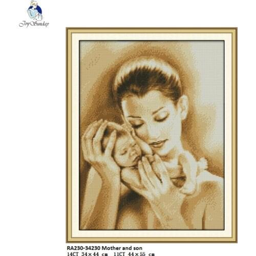 RA230 Mother and Son Counted and Printed Cloth Home Decoration Cross Stitch Kits Included Canvas Thread Needle Embroidery Scheme