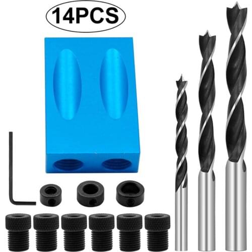 Woodworking Pocket Hole Jig Kit 6/8/10mm Angle Drill Guide Set Hole Puncher Locator Jig Drill Bit Set for DIY Carpentry Tools
