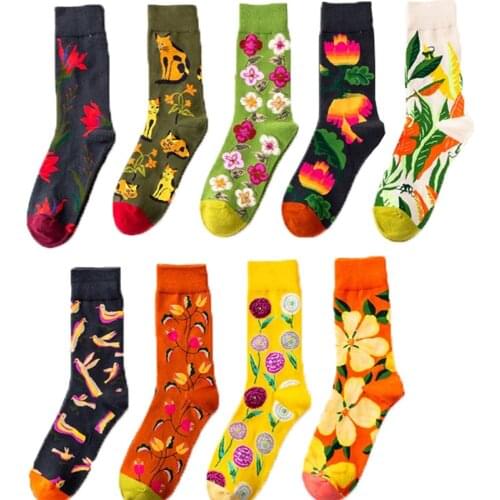 1 pair of womens socks cartoon dog Octopus flower plant Kawaii fun casual womens cotton socks street style plain socks