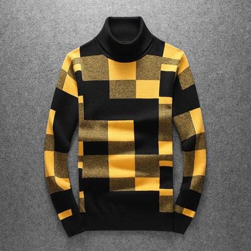 New 2021 Men Luxury Winter gentleman color block Plaid Knit Casual Sweaters pullover Asian Size High quality Drake #010