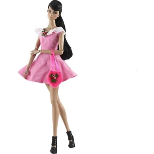 1/6 BJD Doll Clothes for Barbie Clothes Outfits Pink Short Dress Casual Wears Handbag for Barbie Accessories Playhouse Toys Gift