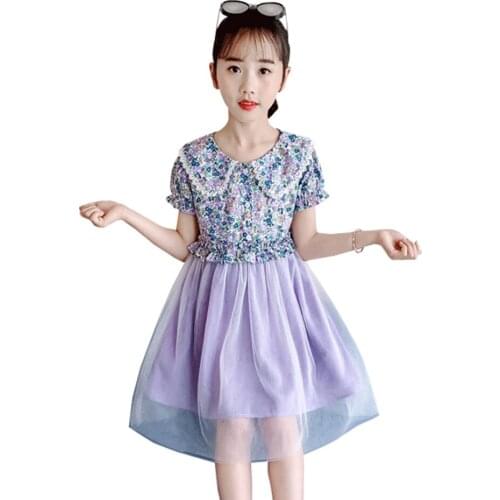 Dress For Girls 2021 Newest Girls' Dresses Floral Pattern Kids Dresses Patchwork Costume For Girls 6 8 10 12 14