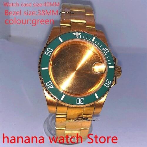 Suitable for NH35 36 Mingzhu2813 Miyata automatic winding 40mm sealed back gold box series, with rotating bezel green