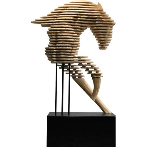 Hotel lobby floor decoration Trojan horse carving art sales office large decoration solid wood crafts