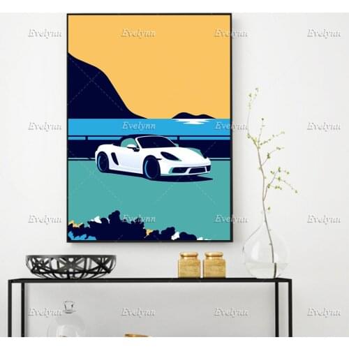 Porsche boxster 718,car print, Posters and Prints on Canvas Wall Art Picture for Living Room Cuadros Home Decor Floating Frame