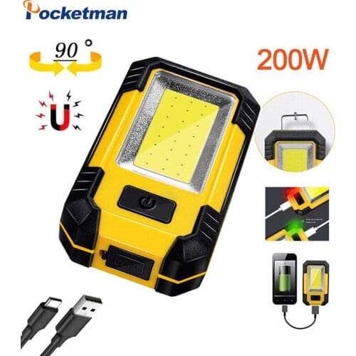 Portable Camping Tent Light Super Bright COB LED Emergency Rechargeable Outdoor Portable 200W USB Flashlight Built-in battery