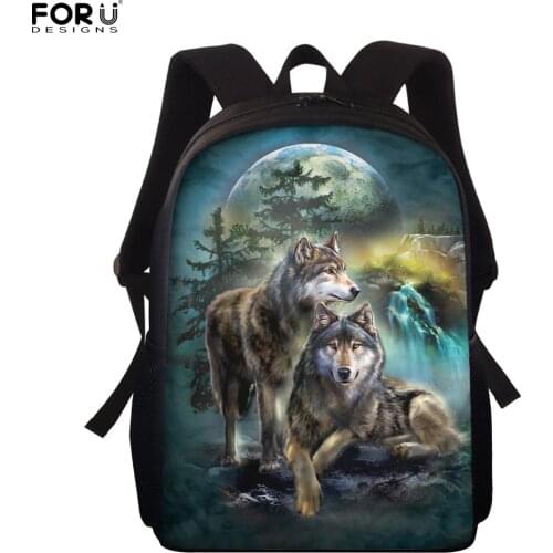 FORUDESIGNS Wolf Moon Print School Backpack for Boys Kids Kindergarten Mini School Bags Childrens Book Bag Mochila Escolar
