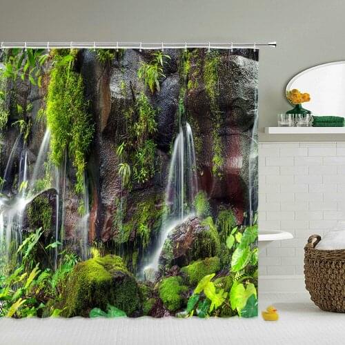 Forest Waterfall Scenery Shower Curtains landscape 3d Bathroom Curtain Waterproof With Hooks Decoration Printing Washable Screen