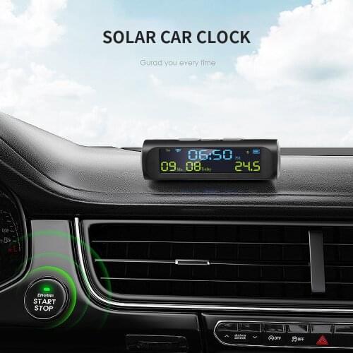 Solar Car Clock Outside Thermometer Driving Time Reminder Automatic Switch No Wiring High-Precision LCD Digital Clock