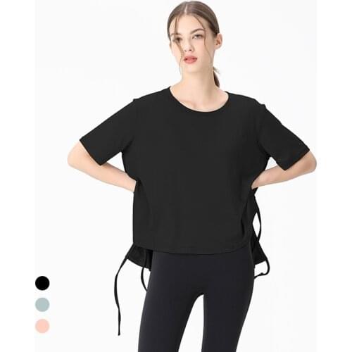 Drawstring Fitness Sports Shirts Women Plus Size Summer Loose Activewear Tops Female Workout Cotton Pink Yoga Tees 4XL