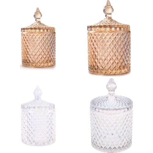 SFVEFVD 1PC Glass Candy Jars Stylish Jewlry Container Box Decorative Container With Lid Home Kitchen Organizing Bottles