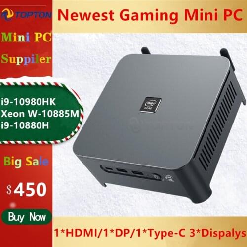 TOPTON 10th Gen Xeon W-10885M Intel i9 10980HK Gaming Mini PC 2 LANS Windows 10 2*DDR4 NVMe Nuc Mini Computer DP HDMI Type-C 4K