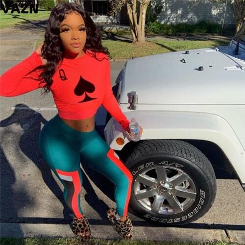 VAZN 2020 Autumn Hot High Street Soft Elastic Sexy Tracksuits Full Sleeve Top Long Pants Tracksuit Skinny Women 2 Pieces Set