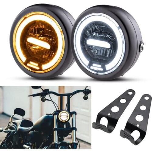 12V 6.5 Motorcycle Cafe Racer Vintage halo Universal LED Protection Headlight High Low Beam For Choppers Custom Yamaha Honda