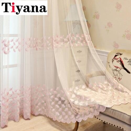 Pink Feather Embroidered Curtains for Living Room Bedroom Kitchen Tulle Voile Curtains on the Window Drapes JK072D