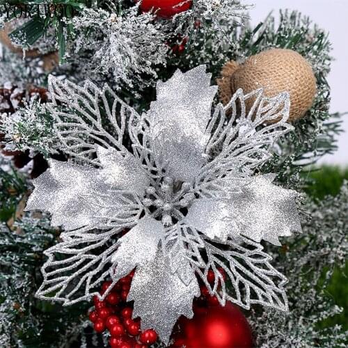 YORIWOO 6pcs Artificial Christmas Flowers Glitter Fake Flowers Merry Christmas Tree Decorations For Home 2019 Gift Xmas Ornament