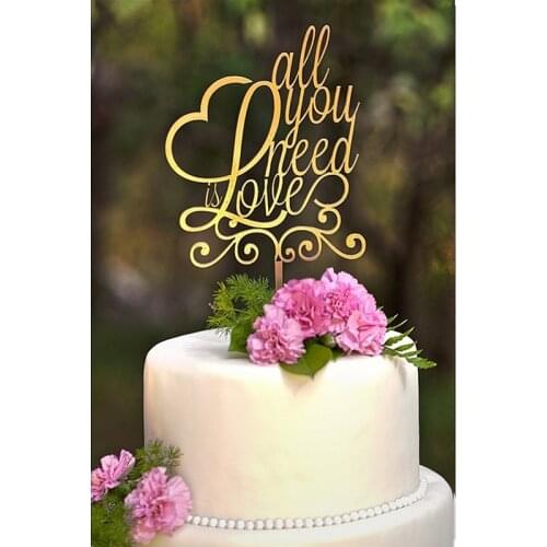 Mirror Gold "all you need is love " Love Heart Wedding Cake Topper Birthday Cake Topper for cake decorations free shipping