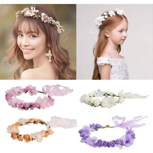 2019 Fashion Kid Girls Women Crown Flower Headband BOHO Wedding Bridal Hair Accessories Headwear