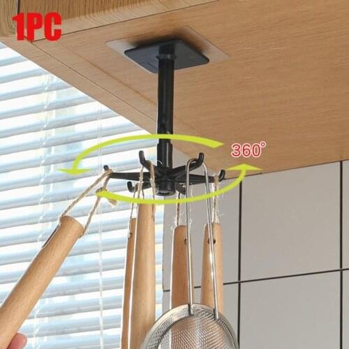 1PC Kitchen Rotary Hook Wall Mounted Kitchenware Storage Rack Accessories Cabinet Organizer Hook Up Storage Rack Spoon Hanger