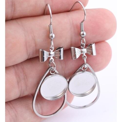 10pcs Stainless Steel Teardrop Blank Earring Base Settings Fitting 12mm Cabochon Bezel Trays Diy Accessories For Earrings Making