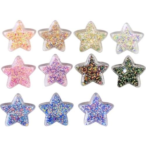 35MM Large Glitter Star Resin Flartback Cabochons Shiny Glitter Star Embellishments For Hair Bow Center Decoration DIY