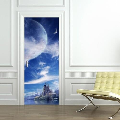 DIY 3D Vivid Home Creative Door Stickers Wall Sticker Fantasy Planet Pattern for Kids Room Door Home Decoration Accessories