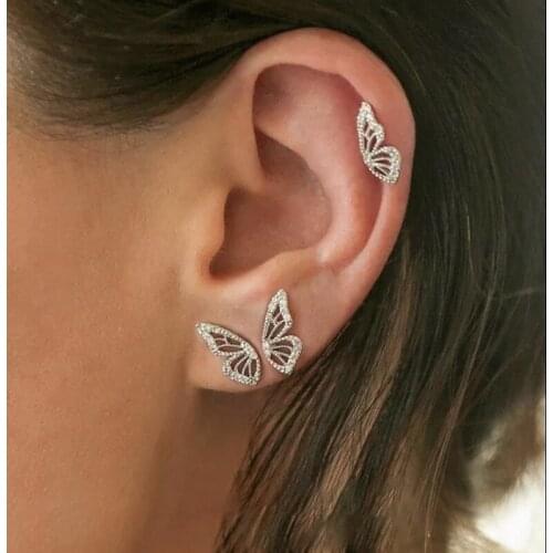 925 Sterling Silver Plated 18K Gold Shiny Zircon Butterfly Vintage Wedding Charming Luxury Earring Jewelry for Women Gift New
